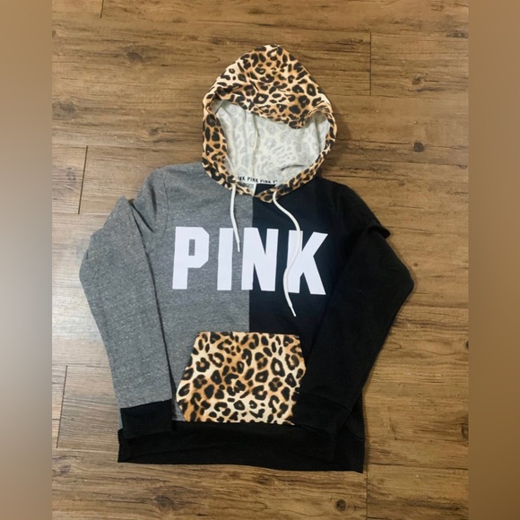 PINK VS CHEETAH COLORBLOCK HOODIE MEDIUM - Picture 2 of 6